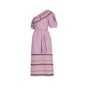 NWT Sea NY Perry One Shoulder Midi Dress Womens XL Purple Floral Border Print